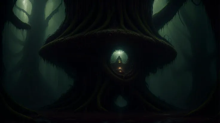 <lora:DavyJonesLockerStyle:1>DavyJonesLockerStyle a magic portal is embedded in a giant tree growing in the middle of an ancient Victorian library indoors. darksouls concept art. photo-realistic, steampunk, wet, dripping, tentacle
