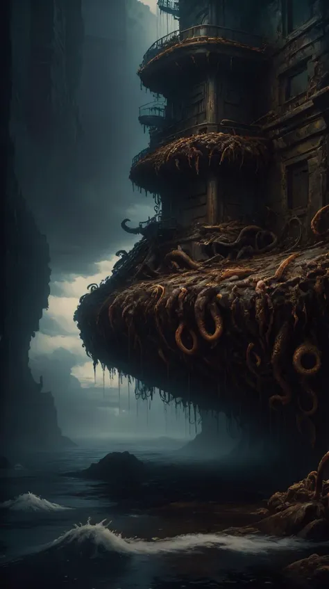 <lora:DavyJonesLockerStyle:1.0>DavyJonesLockerStyle classical oil painting of anime key visual environment concept art of wanderer above the sea of fog 1 8 1 8 but figure is anime girl, grimdark fantasy, trending on artstation, brush strokes, oil, canvas, style of kawacy makoto shinkai jamie wyeth james gilleard edward hopper greg rutkowski, preserved historical, steampunk, wet, dripping, tentacle, (Masterpiece:1.3) (best quality:1.2) (high quality:1.1)