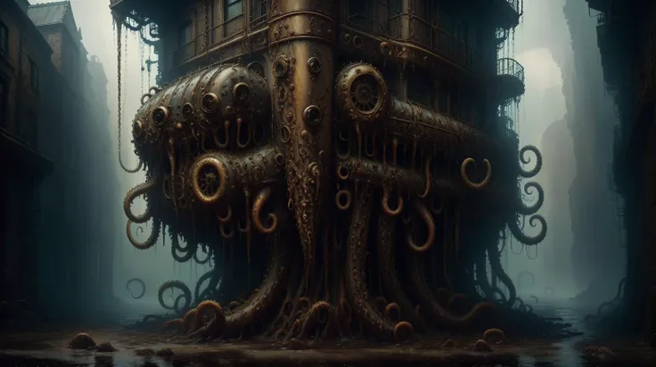 <lora:DavyJonesLockerStyle:0.8>DavyJonesLockerStyle color grading, steampunk, wet, dripping, tentacle, (Masterpiece:1.3) (best quality:1.2) (high quality:1.1)