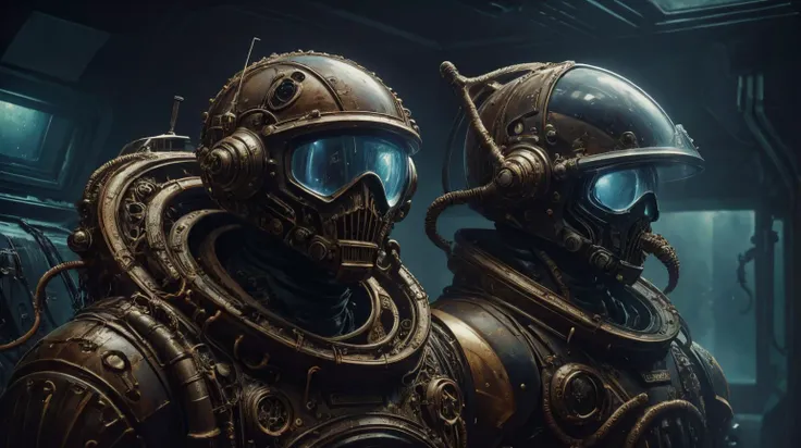 <lora:DavyJonesLockerStyle:0.7>DavyJonesLockerStyle astronaut in space suit and helmet, steampunk, wet, dripping, tentacle, (Masterpiece:1.3) (best quality:1.2) (high quality:1.1)