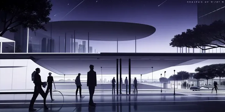 masterpiece, best quality,city lights, bodysuit, metro, cityscape, science fiction, building, starry sky, shadow, outdoors, fgstyle <lora:FGstyle:0.8>