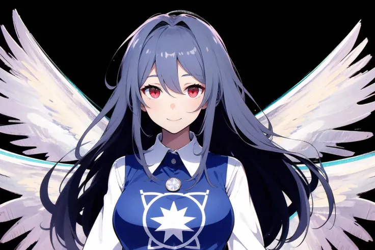 natural lighting, soft lighting, sunlight, HDR (High Dynamic Range), Maximum Clarity And Sharpness, Multi-Layered Textures,nightsky background,giant wing,
<lora:sariel_(touhou):1> sariel_(touhou),solo, 1girl, smile, red eyes, large breasts, long sleeves, hair between eyes, very long hair,