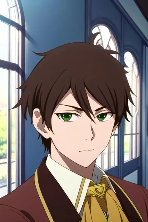 masterpiece, best quality, movie still, 1boy, solo, male focus, looking at viewer, upper body, , anime coloring, , <lora:raji_shenazard:0.76>, raji_shenazard, brown hair, green eyes
