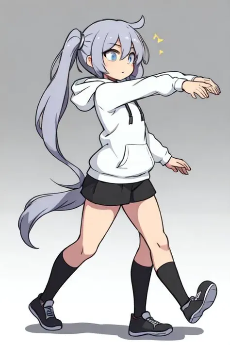 hypno walk, side view, front view, trance, expressionless, hoodie