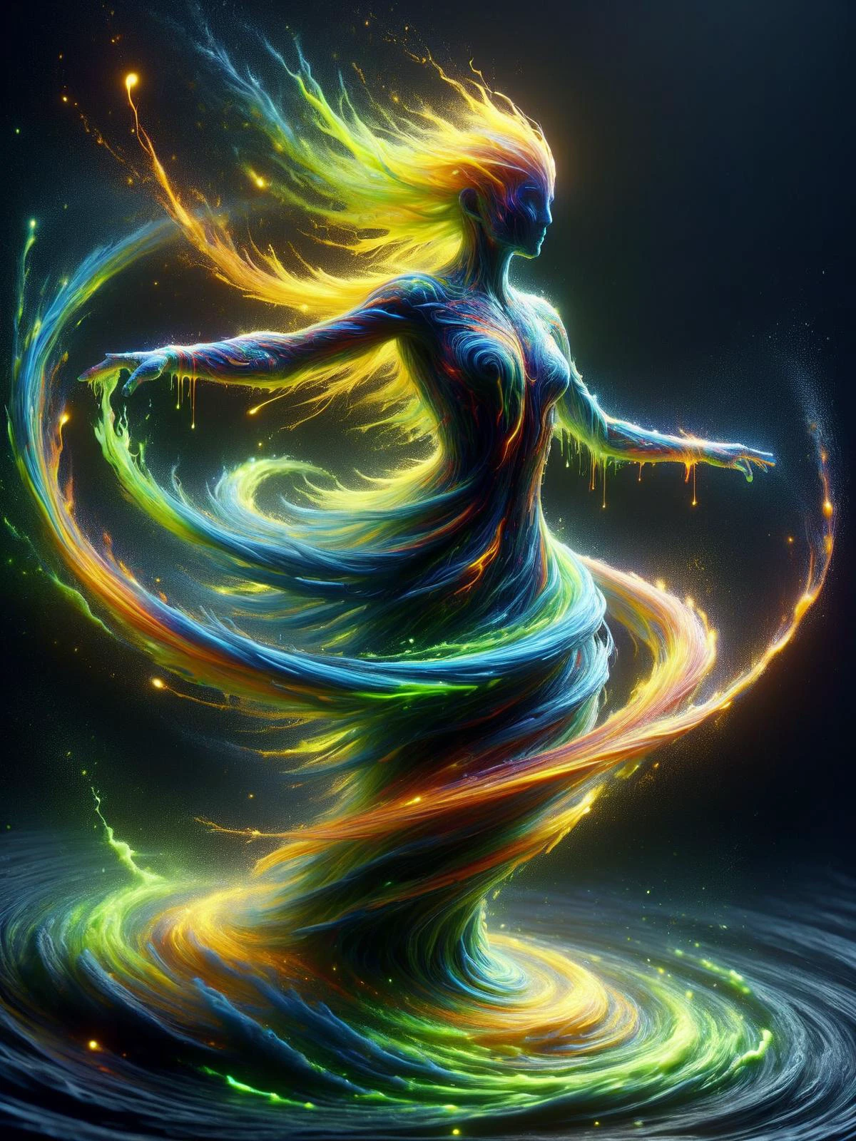 DonM3l3m3nt4lXL elemental made of whirling paint, ais-nnsplsh <lora:DonM3l3m3nt4lXL:0.8> <lora:Neon_Splash:0.8>, (masterpiece:1.2), best quality, (hyperdetailed, highest detailed:1.2), high resolution textures