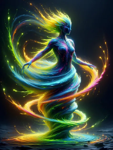 DonM3l3m3nt4lXL elemental made of whirling paint, ais-nnsplsh <lora:DonM3l3m3nt4lXL:0.8> <lora:Neon_Splash:0.8>, (masterpiece:1.2), best quality, (hyperdetailed, highest detailed:1.2), high resolution textures