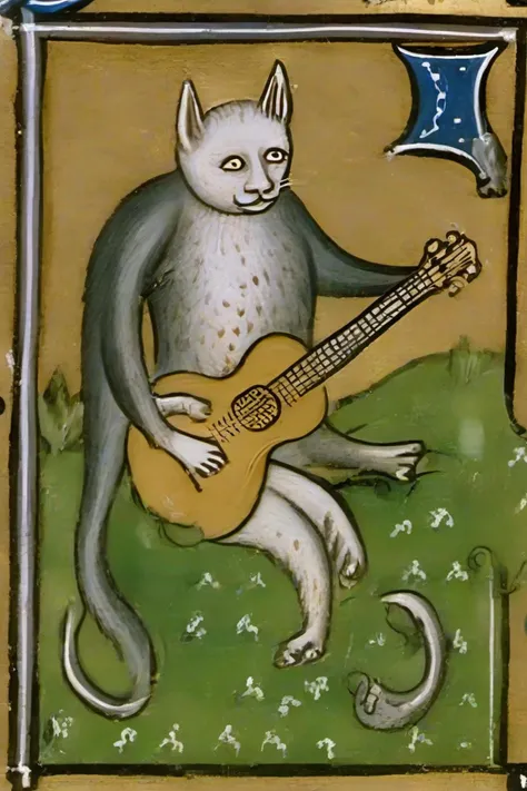 <lora:PE_BadMedivalArt:0.8> PEBadMedivalArt,bad medieval painting,terrible,ugly,
cat playing guitar