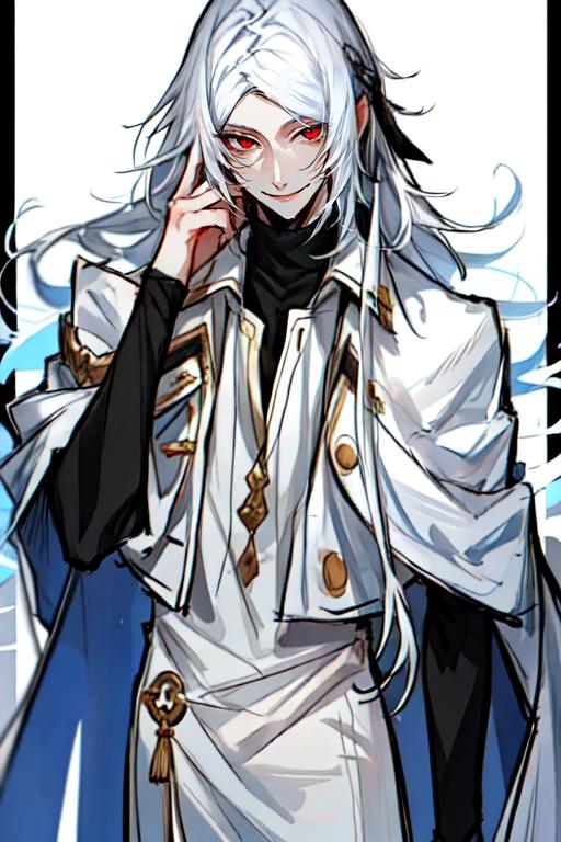 A close up of a person with a white hair and a cape - SeaArt AI