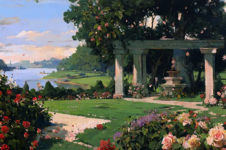 {best quality},{{masterpiece}},{highres},extremely detailed CG,extremely detailed 8K wallpaper,(((masterpiece))),(((best quality))),((ultra-detailed)),(illustration),((sketch)),(painting),((landscape)),garden,flower sea,(detailed light),day,petals,falling petals,(((rose))),(vines),cage,sky,<lora:å¢å å²è¯ç»é¢æ°å´åæå¾ç»è_v1.0:1>,<lora:fashigirl-v5.3-lycoris-16dim-10ep-naivae:0.3>,landscape,panorama,wide_shot,medium_shot,