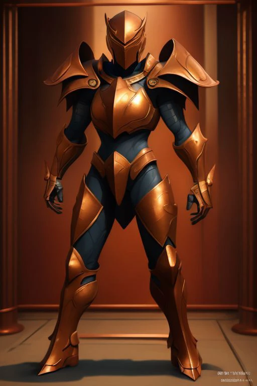 masterpiece, best quality,1girl,armorsuit,full body,  looking at viewer, Copper armor, comics style