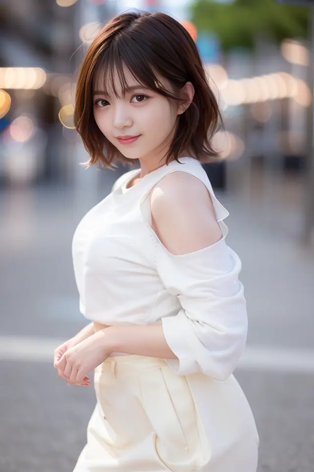 (skin blemish:1.2), (skindentation), black eye, 1woman, 25yo, (((woman))), solo, realistic, best quality, photorealistic, masterpiece, 8k, high res, solo, extremely detailed face, (professional lighting, bokeh), (light particles, lens flare, glowing particles:0.6), (dynamic pose:1.2), soft lighting, top angle view, fashionable and trendy atmosphere, japan, street, city, tokyo, harbour, ((daytime)), sky, ((looking at the viewer:1)), (looking at the camera),(portrait:0.6), cowboy shot, gorgeous, standing, keep original facial proportion, wide shoulder, full body, (small breast), (short hair), brown hair, floating hair, lips, lipstick, seductive smile, floating hair, smile, open_mouth, teeth, (sleeves less white blouse), (jumper skirt), eyelashes, mole, (mole under eye:1), <lora:HoshinoY_V2:0.75>