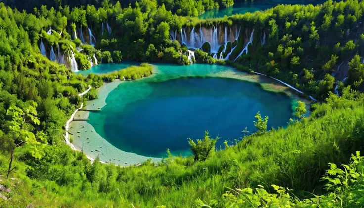 Positive prompt:
Terraced lake in Plitvice Lakes National Park -