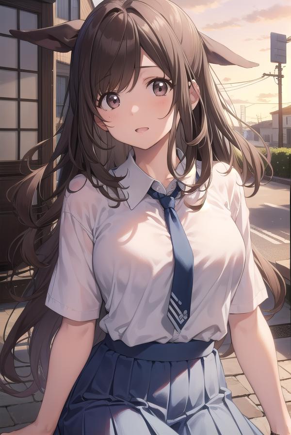 Anime girl with long hair wearing a school uniform and a tie - SeaArt AI