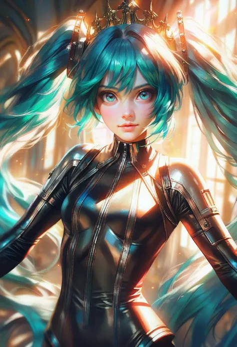 1girl, solo, hatsune miku, bodysuit, quasarcake
(high quality, detailed, beautiful), shiny, adorable face, detailed beautiful eyes, diadema, sunlight, realistic, outstanding, countershading, detailed soft lighting, cinematic vintage photography