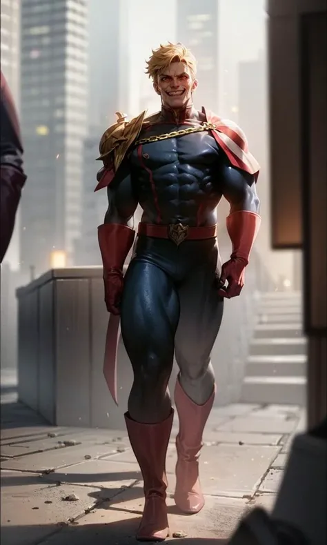 HomelanderComicACC, evil smile, 8k, uhd, best quality, trending on arstation, masterpiece, 1 man, depth of field, full body, cinematic lighting