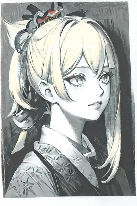 portrait, 1girl, stunningly attractive, upper body, face focus, highly detailed, best quality, masterpiece



 <lora:Style Monograph_v1:0.9> <lora:Character Yoimiya hardpruned:*****imiya \(genshin impact\), blonde hair, (monochrome:1.2), greyscale,  graphite \(medium\), drawing