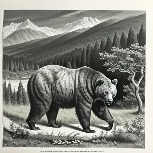 <lora:monograph_v1:0.5> (a detailed drawing of a wild bear in the woods :1) , detailed illustration ,8k,(cute), <lora:monochrome :0.5>