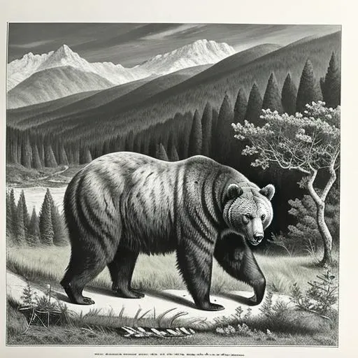 <lora:monograph_v1:0.5> (a detailed drawing of a wild bear in the woods :1) , detailed illustration ,8k,(cute), <lora:monochrome :0.5>