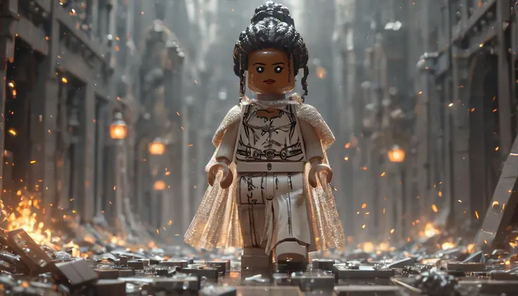 (((masterpiece))) , (((best quality))) , anime style, 2d, well-built charming 1girl, solo, lovely 1girl, beautiful gorgeous Letitia Wright as a lego minifig, she has Shaved sides hair, key visual,