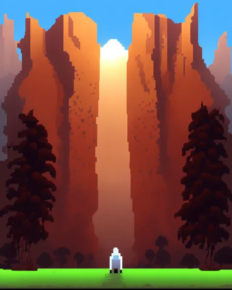a man standing in front of a giant object , pixel art