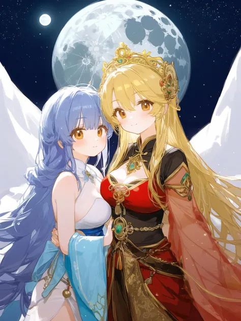 two female, appealing, moon, (harem:0.8), healthy, difference