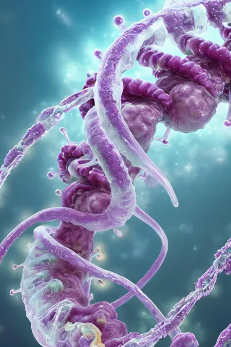 Chromosome, DNA double helix structure, detailed internal structure, bold colors, <lora:Micronomicon:0.45>