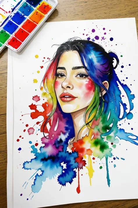 realistic photo of <lora:sd15_LeaEluiGinet_locon_64_v1:1> LeaEluiGinet, ink splash, colorful, watercolor