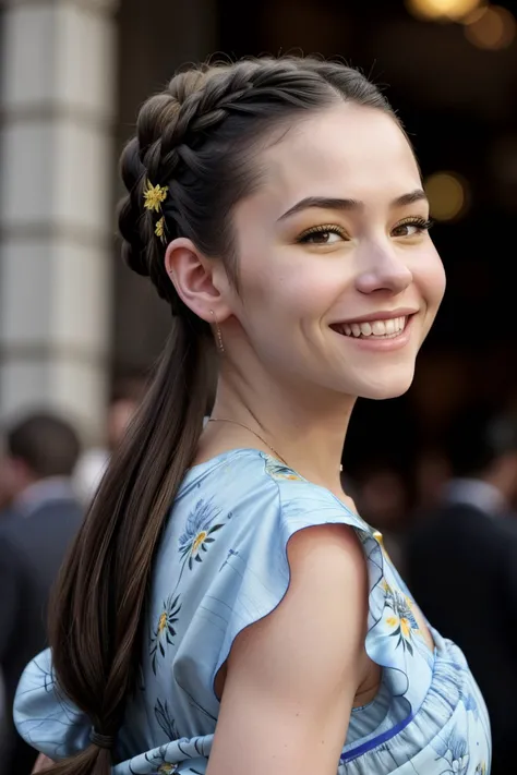 (style of Gerald Brom:1.15), upper-body of <lora:sd15_LeaEluiGinet_locon_64_v1:1> LeaEluiGinet, focus on smiling face, wearing a lemon print kimono , her hair is styled as Straight Milkmaid Braid,