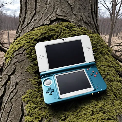 a nintendo 3ds stuck in a tree