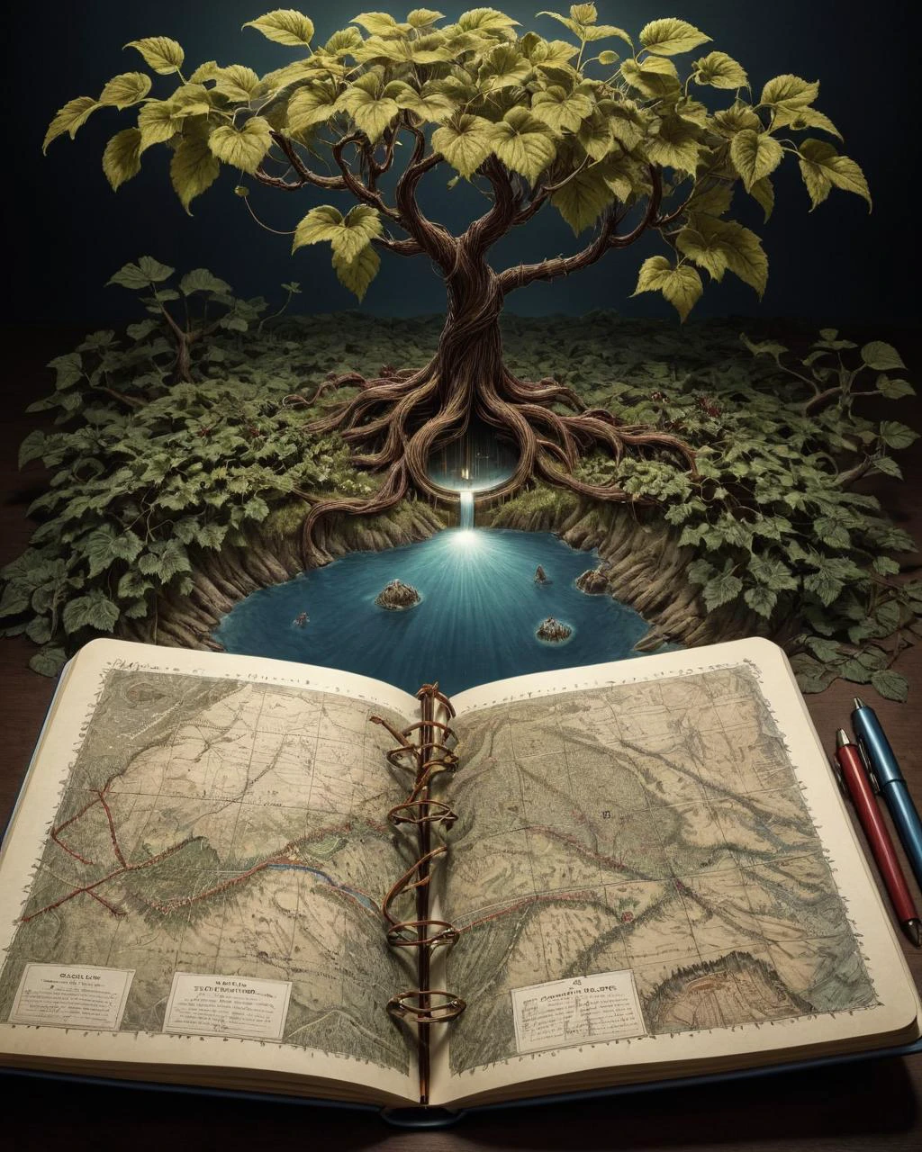 professional 3d model <lora:FF-Style-James_Gilleard:0.8> James Gilleard, a notebook with a map and pens on it, map cartography, cartography, cartography map art, by Jakob Gauermann, by Tom WÃ¤nerstrand, colored illustration, very detailed illustration, on a notebook page, hyperdetailed illustration, highly detailed illustration, by AndrÃ©e Ruellan, high detailed illustration, highly detailed illustration.â, detailed book illustration, (Kinemacolor:1.3) . digital artwork, illustrative, painterly, matte painting, highly detailed, Tie-Dye, Amaro, Repugnant [Papuan:Cameroonian:2] (Vine:1.3) , Moonlit, Minecraft, Provia, <lora:FF-Style-ESAO-Andrews-LoRA:0.29> esao andrews art <lora:FF-Style-Edvard-Munch-32:0.8> . octane render, highly detailed, volumetric, dramatic lighting
