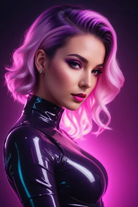 neonpunk style a portrait of a beautiful gorgeous woman in a pink latex . cyberpunk, vaporwave, neon, vibes, vibrant, stunningly beautiful, crisp, detailed, sleek, ultramodern, magenta highlights, dark purple shadows, high contrast, cinematic, ultra detailed, intricate, professional