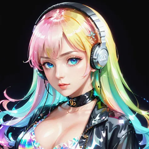 anime artwork prismatic cotton clothing, 50's hollywood dress, vintage chanel, vintage dior, cinched waist, turtleneck, an extremely delicate and beautiful outfit, transparent color chiffon clothing, prismatic, hair ornament, holographic, chromatic aberration, fashion illustration, masterpiece, transparent color vinyl clothing, prismatic, holographic, gamer, masterpiece, huge breasts, girl with harajuku fashion, headphone, reflective fabric inner, transparent chiffon cardigan, looking at viewer, 8k, ultra detailed, pixiv <lora:FF.70.FinalAnimeCG_mk2a2.lora:0.41> <lora:FF.77.animeChangefulXL_v10ReleasedCandidate.lora:1>,close portrait,(manga:1.3),beautiful,attractive,handsome,trending on ArtStation,DeviantArt contest winner, CGSociety,ultrafine, detailed, studio lighting, anime style, key visual, vibrant, studio anime, highly detailed, beautiful, aesthetic, detailed, beautiful color amazing quality, best quality, high quality, <lora:beautiful detailed eyes:1>, <lora:dreamlikeDiffusion10_10:1>