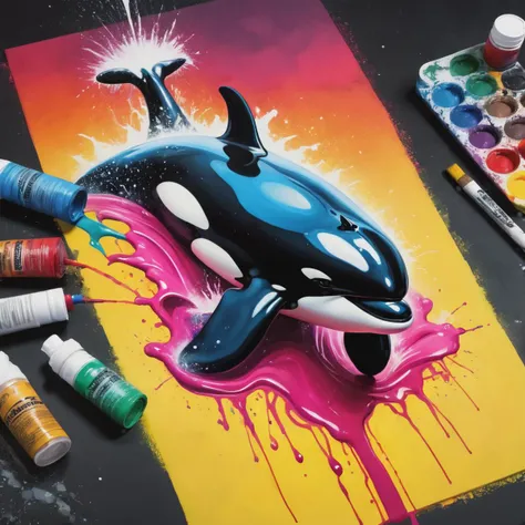 killer Whale, under water, masterpiece, colorful atmosphere, drawing, stunning, detailed, warmful. (graffiti art, splash art, street art, spray paint, oil gouache melting, acrylic, high contrast, colorful polychromatic, ultra detailed, ultra quality, CGSociety:0.9)