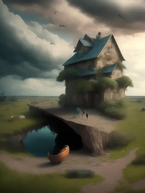 <lora:ErikJohansson:1>countryside, tear in reality, unnerving, fantasy setting, ultra realistic, high detail