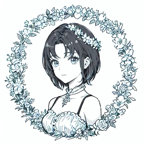 ((best quality)), ((masterpiece)), ((ultra-detailed)), (illustration), (detailed light), (an extremely delicate and beautiful), a girl, cute face,plant house,glass <lora:animeLineartMangaLike_v30MangaLike:0.7>,[(white background:1.5),::5],simple background, wreath, (round floral framed:1.5),cropped shoulder, <lora:CarolV4.0b:0.8>, upper body,