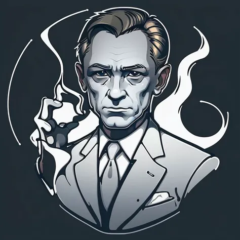 james bond as a (fox:1.1) animal <lora:easy_sticker:0.87> (solid outline:1.3) masterpiece drawing illustration 1boy circle art smokes background