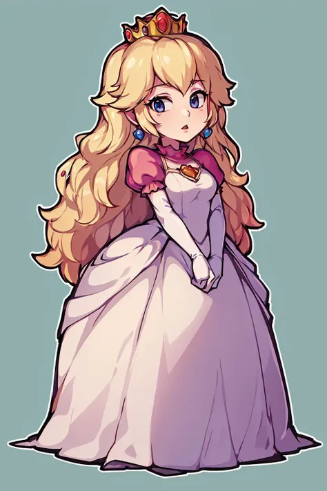 (best quality, masterpiece),
(princess peach), simple background, full body, (solid outline:1.2), <lora:peach:0.5>,<lora:easy_sticker:1>