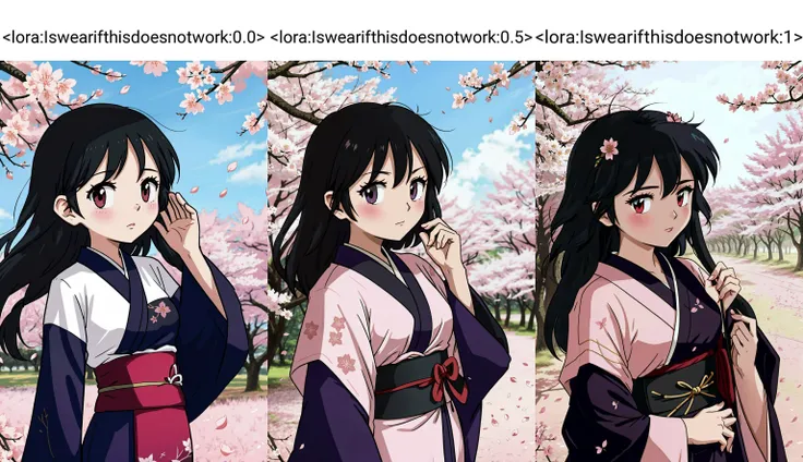 an elegant anime woman wearing a black silk kimono at dawn under sakura trees, petals flowing in the the wind <lora:Iswearifthisdoesnotwork:0.0> tr90style