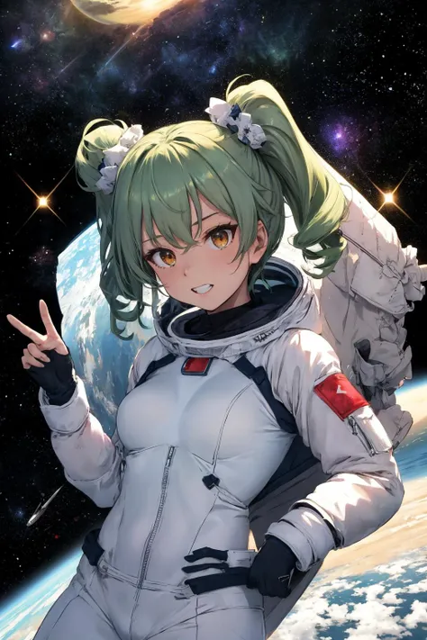 (masterpiece), best quality, (slender, breasts), grin, peace sign, close portrait , This is space base. This is space base. Can you hear me Air is enough. No need to worry. At least enough for two This is space base. Information, resources, You have everything Find what's lacking's far more difficult Except one little thing. The Whole world is kind to me But sorry sorry sorry Wearing a fine suit, paying by a credit card but I can not prove myself This is space base This is space base. Can you hear me The world may crumble down with just one piece missing The Whole world is kind to me But sorry sorry sorry wearing a shiny crown, paid by a blanc cheque That still will not convince my self This is the center of the Universe But without her, I'm not here Only my shell remains here Lonely my soul left some where Space girl falling, (((space suit))),
aaanchovy,long hair, green hair, twin drills,bangs,hair ribbon,<lora:anchovy:0.8>,
