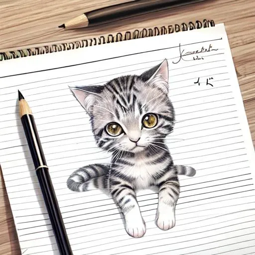 Liney4ka, lined paper, monochrome, pencil sketch, drawing of a kitten,  <lora:Liney4ka:1>