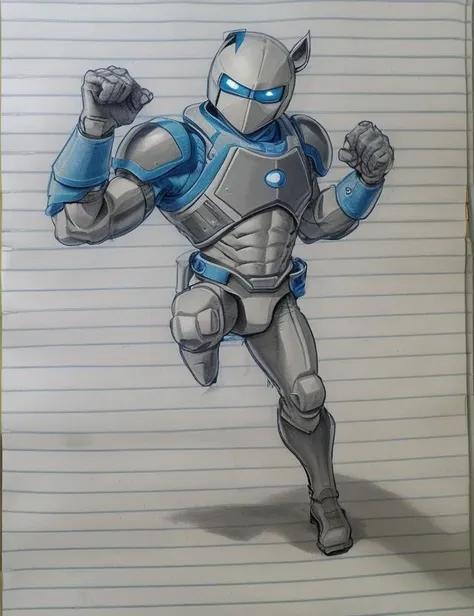 ((drawn)), (epic cartoon hero), (on lined paper), (( paper, pen, sheet, texture)), Liney4ka <lora:Liney4ka:0.9> ((lines, paper, texture, with, paper texture)), lined background, art,