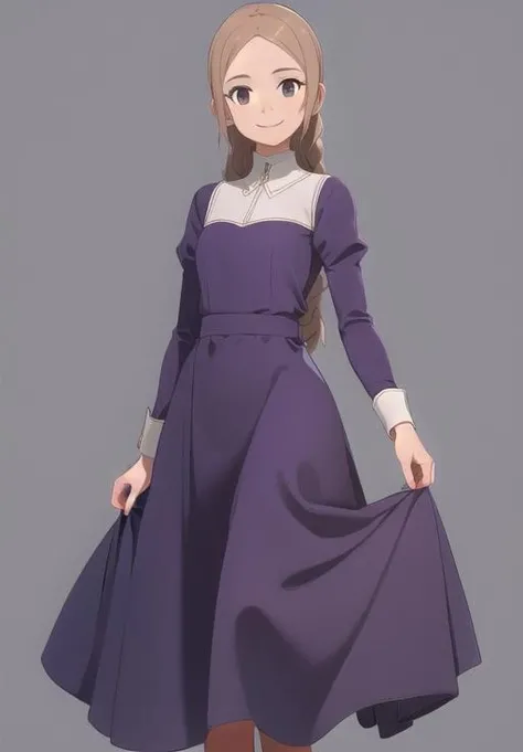 <lora:Linel_28:0.8>, Linel_28, smile, long skirt, purple dress, (masterpiece, best quality, detailed:1.3)