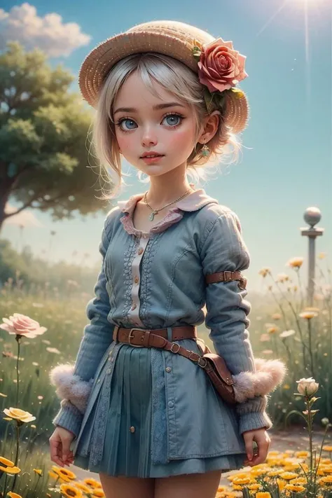 <lora:QQbaby_v1:0.8>,qqbaby
best quality, masterpiece, photorealistic, intricate detail, raw photo, photon rendering, octane rendering, ridiculous, ultra detailed, detailed face, detailed skin, trending on artstation, 8k masterpiece, cinematic lighting, 1girl, skirt, outdoor, flower, hat, solo, jewelry, blue eyes, red flower, shirt, white shirt, necklace, belt, long sleeves, looking at viewer, pleated skirt, sky, daytime, rose, blue skirt, short hair , earrings, blue sky, lip, red rose, hair accessory, black belt, cowboy shot, blush, smile, shirt tucked in, standing, cloud, buckle, collarbone, building, tree, straw hat, thigh, cross, belt buckle , sun hat, breasts, wind, hat flowers, puffy sleeves, white hair, yellow flowers, teeth,
<lora:add_detail:0.4>,