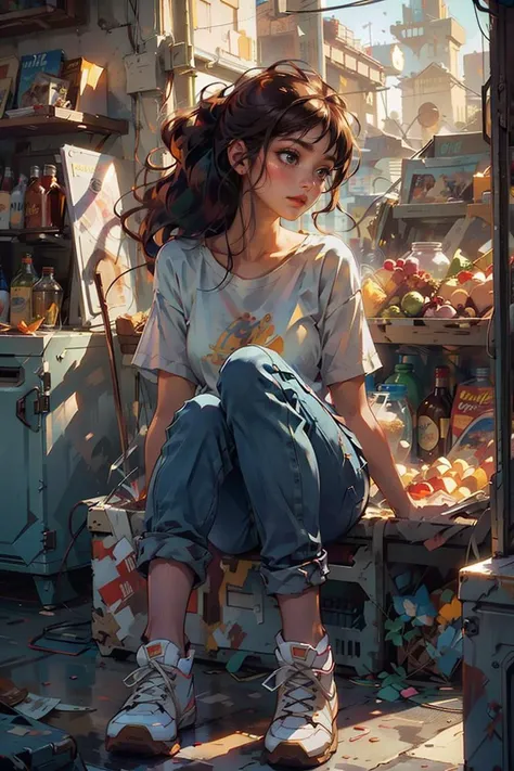 <lora:shuicolor_v1:0.9>
shui001,
(photorealistic:1.4), official art, unity 8k wallpaper, ultra detailed,exquisitely detailed skin,(cinematic angle)(film grain:1.2)cinematic lighting,beautiful and aesthetic, masterpiece, best quality, glowing skin, (Cool light:1.5),full body,(Moonlight)(in a suppermarket) 1girl, yellow t-shirt, Washed flared jeans, white converse sneakers, dynatic pose, a wide range of shelves, a fridge full of drinks,shopping, 1990s \(style\),