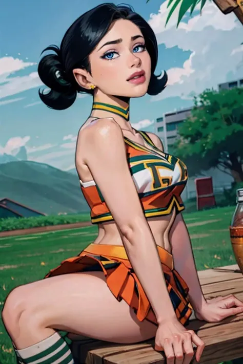 yokozuwari, sitting,
(masterpiece), (best quality:1.2), absurdres, intricate details, standing, in forest, palm trees, godrays, (highly detailed skin:1.2),
looking at viewer, 1girl, solo,
CONCEPT_u_a_cheerleader_uniform_ownwaifu, www.ownwaifu.com,
u.a. cheerleader uniform, cheerleader, skirt, crop top, midriff, pom pom \(cheerleading\), breasts, navel, pleated skirt, orange skirt, sleeveless, choker, bare shoulders, kneehighs, miniskirt,
<lora:CONCEPT_u_a_cheerleader_uniform_ownwaifu-15:1>
Monarch_Cheerleader, www.ownwaifu.com,
black hair, breasts, twintails, medium breasts, makeup, lipstick, short twintails, blue eyes, short hair, collarbone, eyeshadow, lips,
cheerleader, skirt, midriff, navel, strapless, earrings, jewelry, bare shoulders, cleavage, tube top, miniskirt, pleated skirt, thighhighs,
<lora:CARTOON_Dr_Mrs_Monarch_ownwaifu-15:0.8>