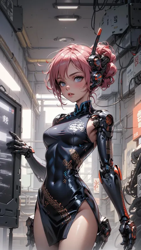 female, woman robot cyborg wearing china dress cyber bodysuit,cyberpunk scene,<lora:KisakiChinaDress:0.9> <lora:MG_jijia:0.75>