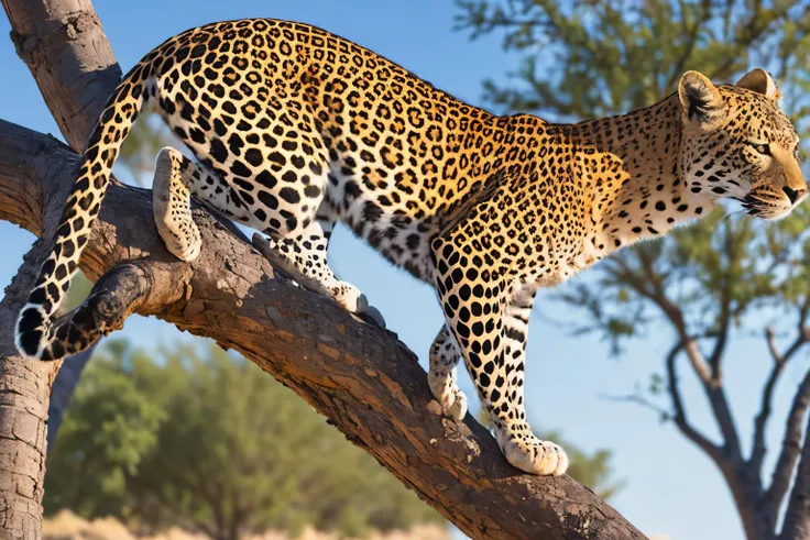 desert landscape (masterpiece, best quality:1.2), ultra-detailed, EdobLeopard leopard climbing a tree, (realistic:1.5), <lora:EdobLeopard_v1.0:0.8>