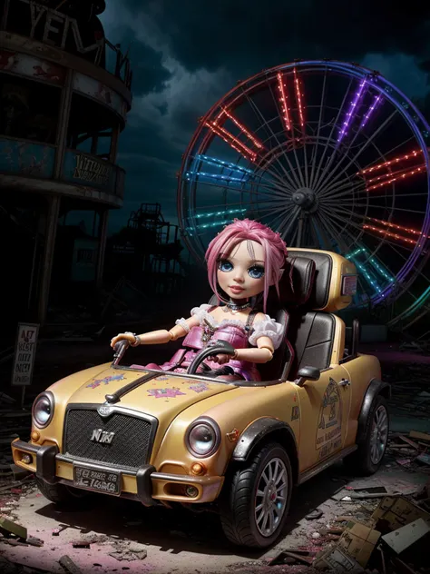 <lora:RainbowHigh:1> abandoned amusement park, rainbow high doll is enjoying a ride, naughty, looking at the viewer, naughty, dark atmosphere, intricate, 4k, tack sharp, nikon DSLR, master piece