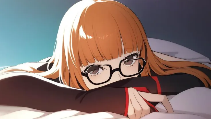 masterpiece, best quality, oldest, 1girl, futaba, persona 5,
futuristic, bedroom, bed, close up,
attractive stunning 28-years-old woman, (adult),
looking at viewer, lidded eyes, happy, in love, seductive smile, lying down, on side,
orange hair, long hair, blunt bangs, medium breasts, wide hips, thick thighs, glasses,
 <lora:dsfutaba_a3b:0.8> dsfutaba