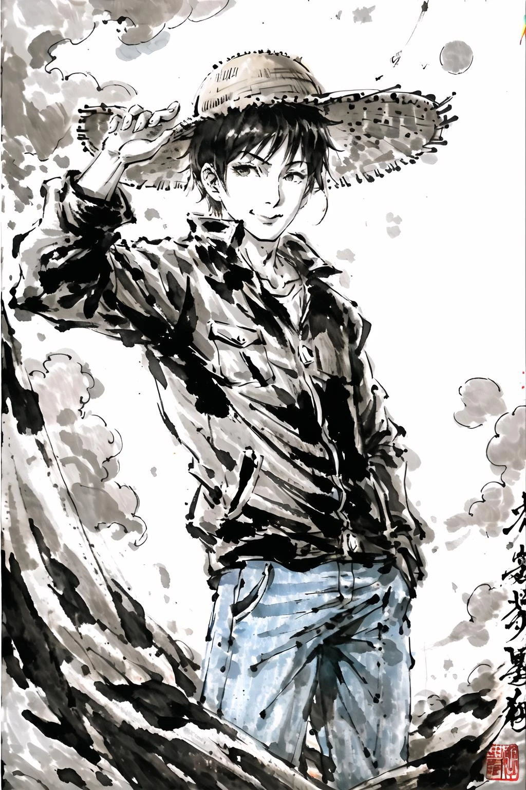 masterpiece,best quality,
(1man,solo),
cowboy shot,standing on one leg,
Soft Lighting,strong rim light,
(mature man,short hair, western, denim jacket,hand in the pocket, Straw hat,jeans, ),
smile,
outdoors, farm, haystack,hand on railing, cloudy sky,dusk,